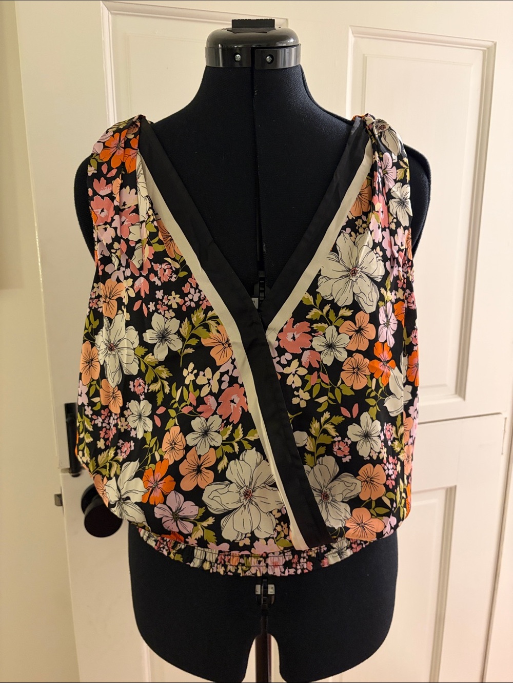 Joie Black Floral V-Neck Tank with Pink, Peach & Cream Flowers